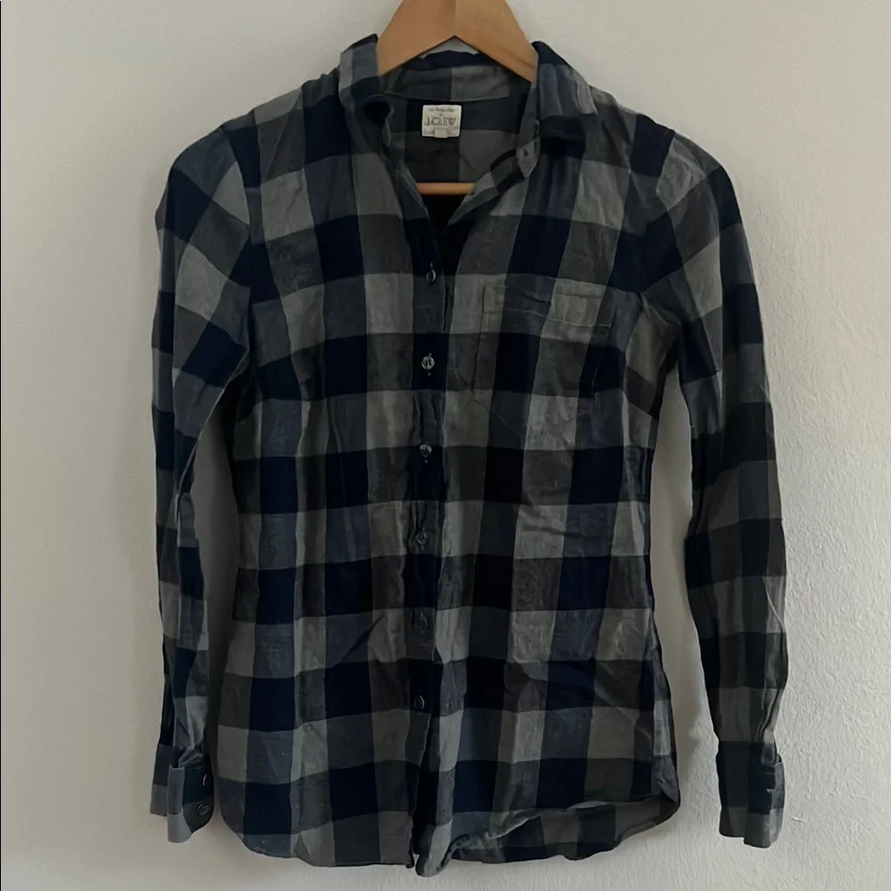 J. Crew Navy and Charcoal Plaid Shirt